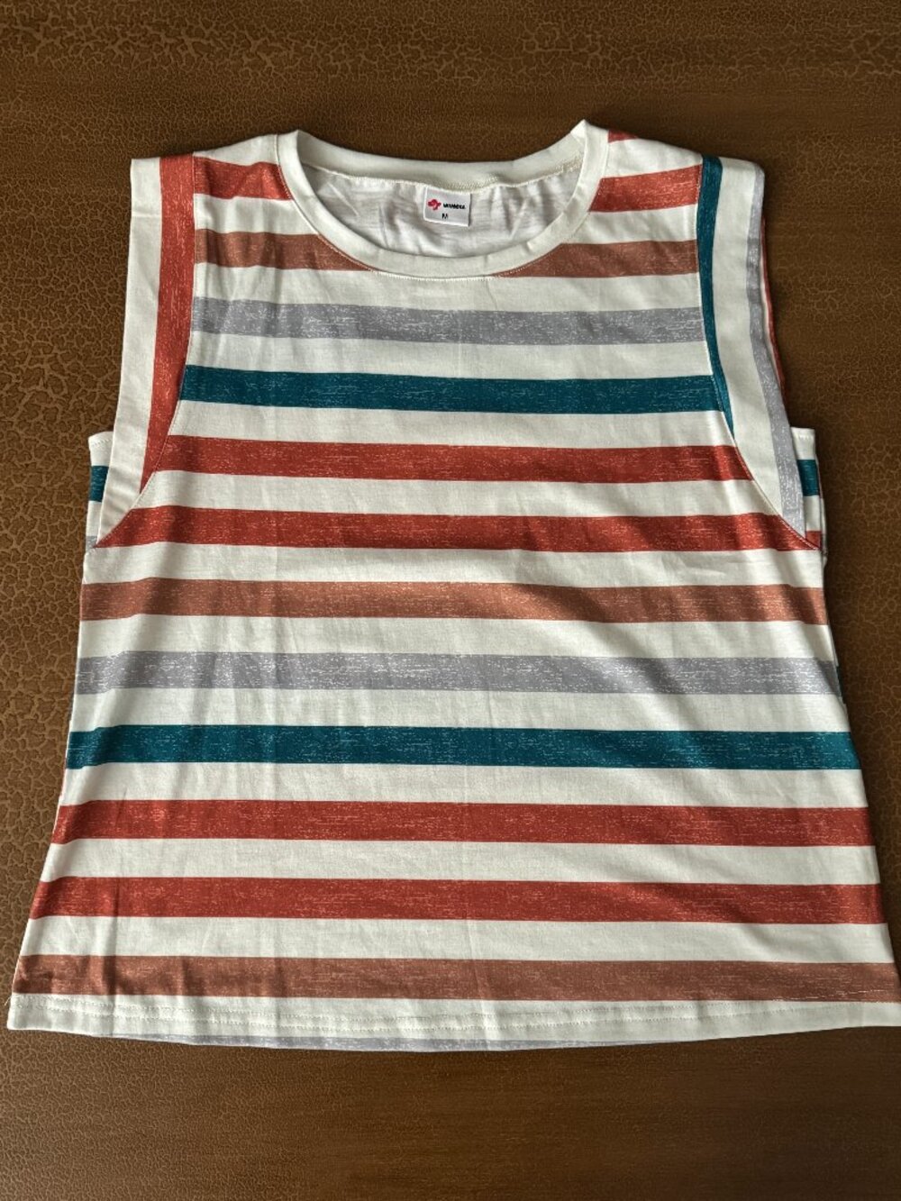 Striped Tank Top - Teal Brown Orange Grey - Brand Wiholl - Size Medium